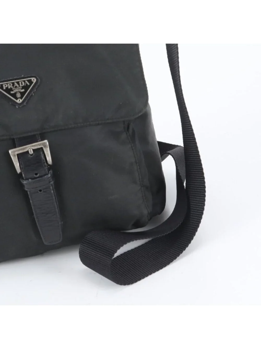 Prada Tessuto Nylon Triangle Logo Leather Shoulder Bag Crossbody Messenger